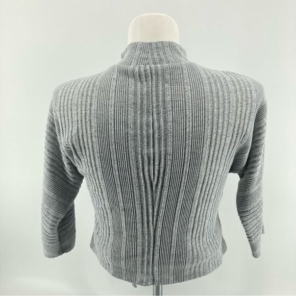 June & Hudson Gray Mock Neck Ribbed Soft Tie Front Knit Top Large - Picture 6 of 12